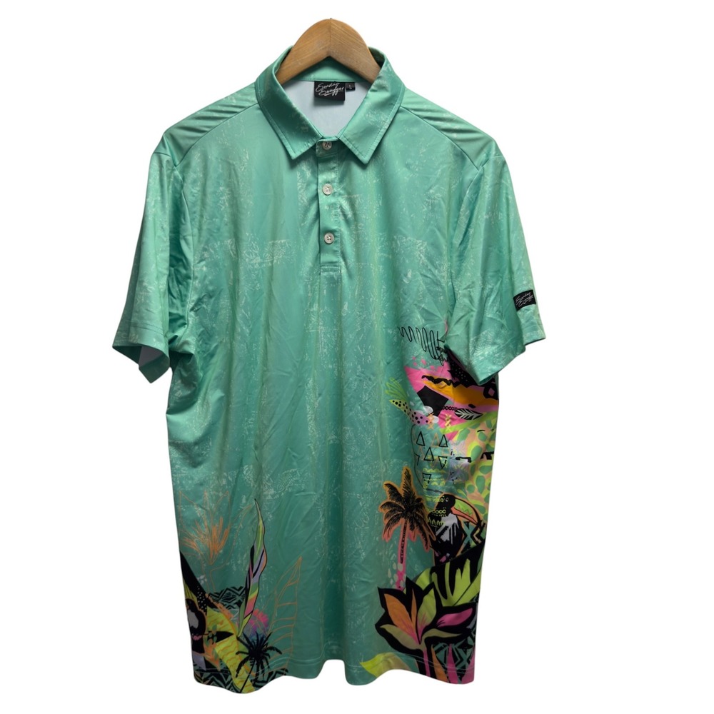 Sunday Swagger Mens Sz Large Green Tropical Fairway Greens Performance Golf Polo